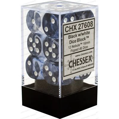 Chessex Nebula Dice - 12 x D6 - 16mm - Black/White